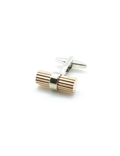 Classic Rose Gold Line Cylinder with Silver Centre Circle Cufflink C101FC-081A