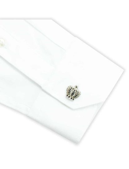 Silver Crown with Black Crystals Cufflinks C263NF-021