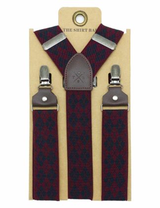 Wine with Navy Diamond Double Back Clip 3.5cm Suspender with Leather SPD40.4