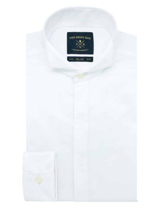 Slim Fit 100% Premium Cotton Solid White Wing Tip Collar Double Cuff Tuxedo Shirt with Hidden Buttons and Long Lasting White Finishing SF32DT1.NOS