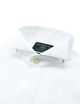 Slim Fit 100% Premium Cotton Solid White Wing Tip Collar Double Cuff Tuxedo Shirt with Hidden Buttons and Long Lasting White Finishing SF32DT1.NOS