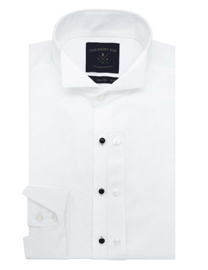 Slim Fit 100% Premium Cotton Wing Tip Marcella Bib and Button Studs Tuxedo Solid White Wingtip Marcella Long Sleeve Double Cuff Shirt with Long Last White Finishing SF47ST1.NOS