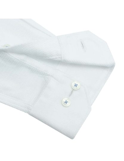 Tailored Fit Solid White Dobby 2 Ply 100% Premium Pima Cotton Double-Ply Long Sleeve Single Cuff Shirt TF2A9.17