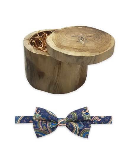 Navy with Beige Paisley Print Woven Bowtie WBT41.7