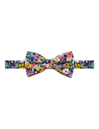 Ecru with Yellow and Pink Floral Print Woven Bowtie WBT34.8