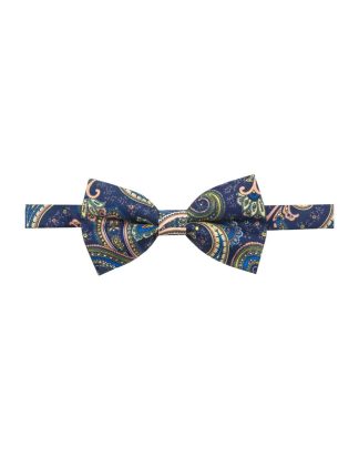 Navy with Beige Paisley Print Woven Bowtie WBT41.7
