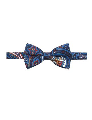 Navy with Red and White Paisley Print Woven Bowtie WBT43.7