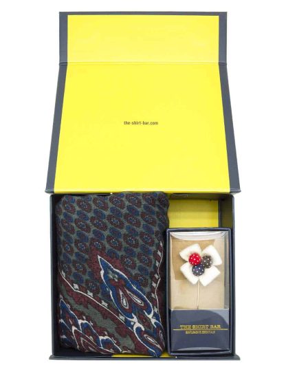 Grey Printed Scarf and Floral Lapel Pin Gift Set AGS02SFLP.1