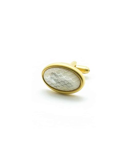 Mother of Pearl Oval Dome with Checks Matte Gold edge Cufflink C131FP-066B