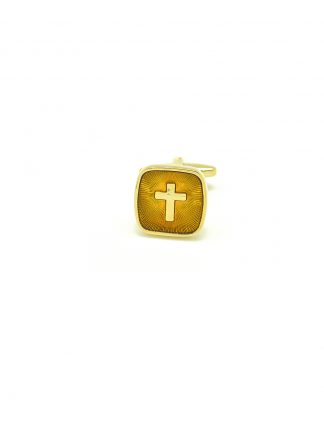 Gold Cross in Brown Enamel Square Cufflink - C231NF-044a