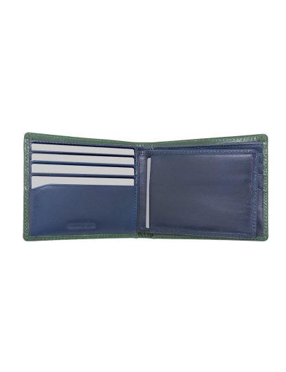 Dark Olive Green 100% Geniune Top Grain Leather 2-in-1 Bifold 12CC Wallet with Contrasting Inner Collars and Lining RFID Anti-theft SLG13.NOB1