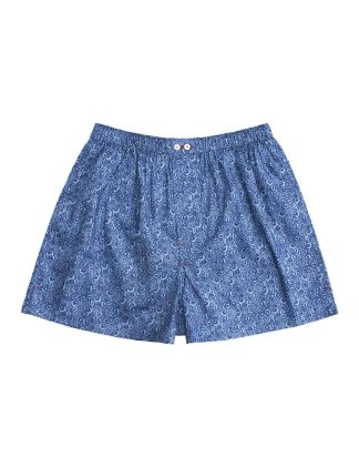 Singapore Botanic Gardens Inspired Navy with Blue Floral Print Button Fly Boxer Shorts with Silky Finish IW1A4.1