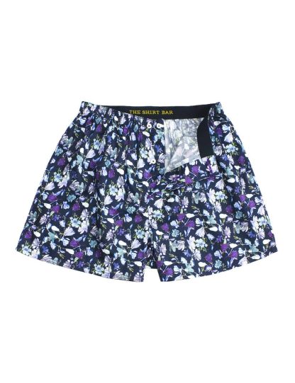 Singapore Botanic Gardens Inspired Navy Floral Print Button Fly Boxer Shorts with Silky Finish IW1A5.1