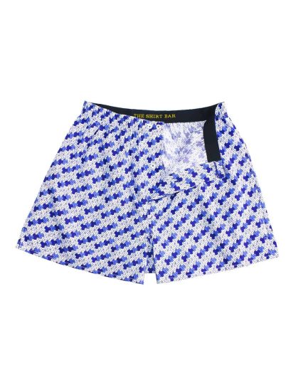 100% Premium Cotton Blue Geometric Print Button Fly Boxer Shorts IW1A6.1