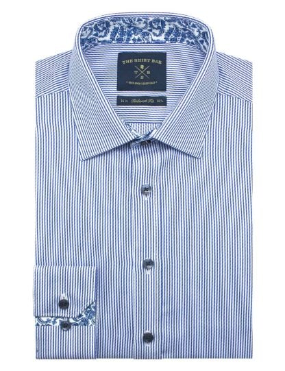 Tailored Fit White and Blue Stripes Spill Resist Shirt TF2F2.18