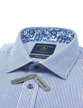 Tailored Fit White and Blue Stripes Spill Resist Shirt TF2F2.18