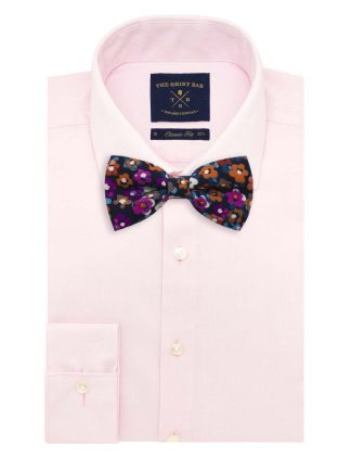 Navy with Pink and White Floral Pint Woven Bowtie WBT31.8