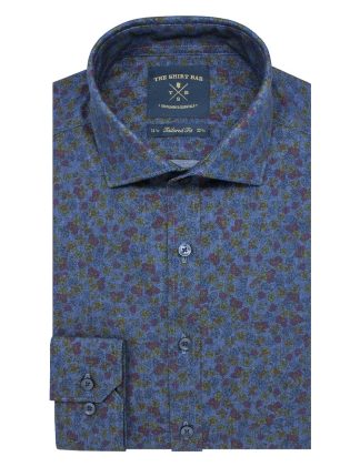 Tailored Fit 100% Premium Cotton Digitally Printed Blue Denim Print Italian Fabric Silky Finish Long Sleeve Single Cuff Shirt TF1A4.18