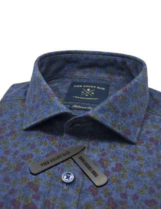 Tailored Fit 100% Premium Cotton Digitally Printed Blue Denim Print Italian Fabric Silky Finish Long Sleeve Single Cuff Shirt TF1A4.18
