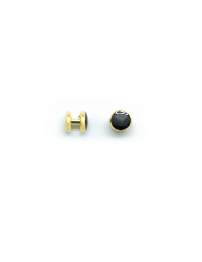 Black Enamel in Gold Tuxedo Studs Set - S111FE-005
