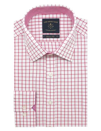 White With Red Checks Modern / Classic Fit Long Sleeve Shirt – CF2A10.19