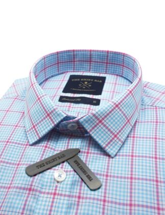 White With Blue And Pink Checks Custom / Relaxed Fit Short Sleeve Shirt – RF9SNB15.19