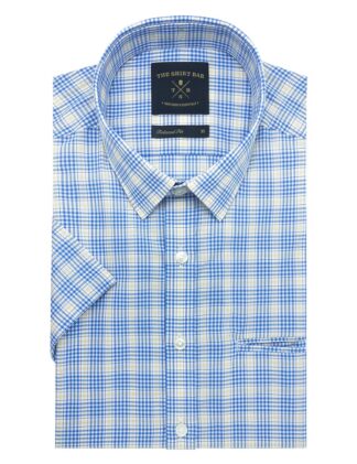 White With Blue And Yellow Checks Custom / Relaxed Fit Short Sleeve Shirt – RF9SNB14.19