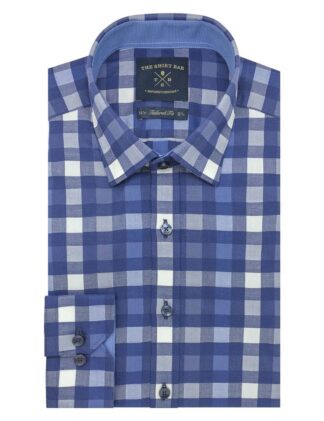 Blue Checks 2 Ply Slim / Tailored Fit Long Sleeve Shirt TF2A9.20