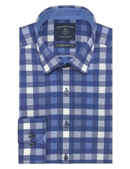 Blue Checks 2 Ply Slim / Tailored Fit Long Sleeve Shirt - TF2A9.20