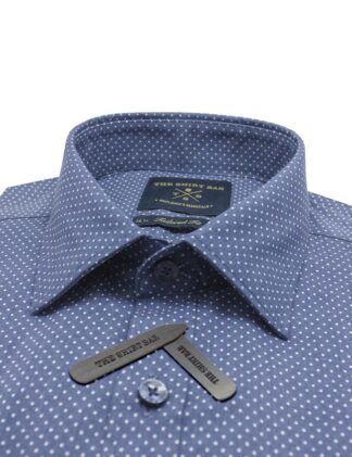 Blue With White Polka Dots Print Slim / Tailored Fit Long Sleeve Shirt - TF2A6.20