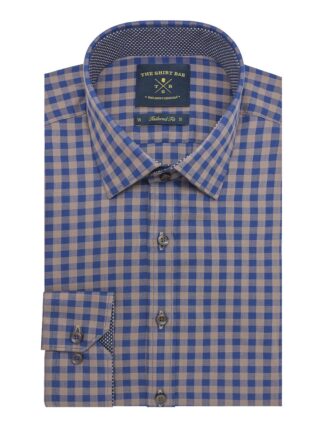 Navy And Brown Checks Slim / Tailored Fit Long Sleeve Shirt - TF2A27.20