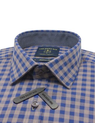 Navy And Brown Checks Slim / Tailored Fit Long Sleeve Shirt - TF2A27.20