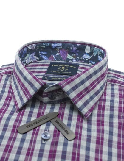 Pink/ Grey/ Navy Checks Slim / Tailored Fit Long Sleeve Shirt – TF2A29.20