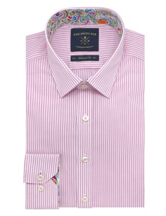 Pink And White Stripes Slim Tailored Fit Long Sleeve Shirt - TF2A30.20