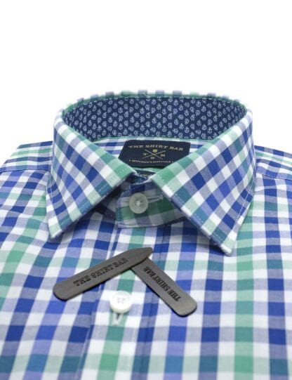 White/ Blue/ Green Checks Slim / Tailored Fit Long Sleeve Shirt – TF2A8.20