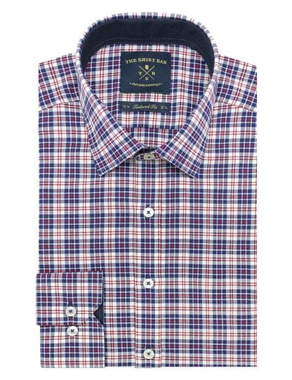 White with Navy and Red Checks Slim / Tailored Fit Long Sleeve Shirt - TF2A25.20