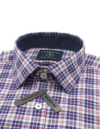 White with Navy and Red Checks Slim / Tailored Fit Long Sleeve Shirt - TF2A25.20