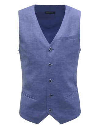 Light Blue Slim / Tailored Fit Single Breasted Vest - V1V5.5