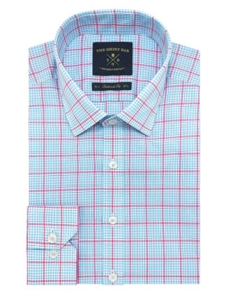 Blue With Pink Checks Slim / Tailored Fit Long Sleeve Shirt
