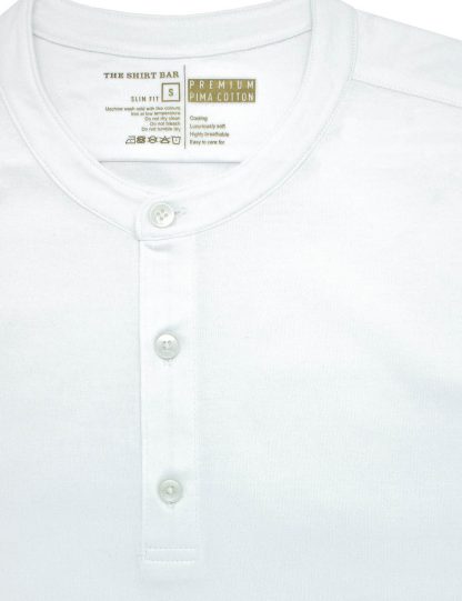 White Pima Cotton Henley Long Sleeve Button Cuff T-shirt TS7D1P.4
