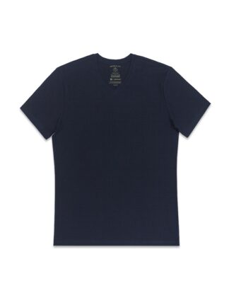 Front View Slim Fit Navy Premium Cotton Stretch V Neck T-Shirt TS3A3.NOS