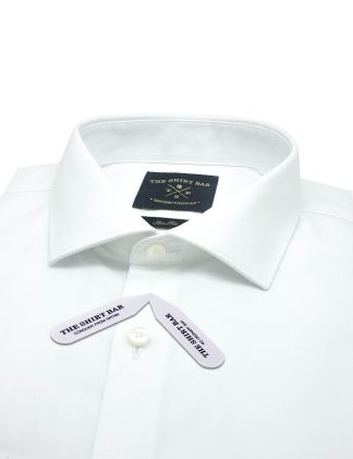 Solid White Twill 2 Ply Multi-Way Stretch Slim / Tailored Fit Long Sleeve Shirt - SF1AF3.NOS