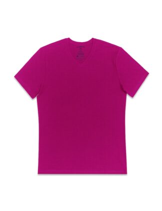 Front View Slim Fit Teaberry Pink Premium Cotton Stretch V Neck T-Shirt TS3A5.4