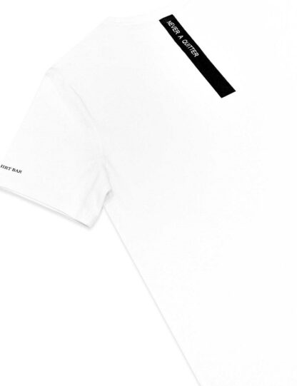 Back View Slim Fit White Premium Cotton Stretch Never A Quitter Crew T-Shirt
