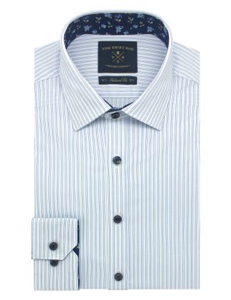 Blue Double Stripes Eco-ol Bamboo Slim / Tailored Fit Long Sleeve Shirt - TF2A7.23