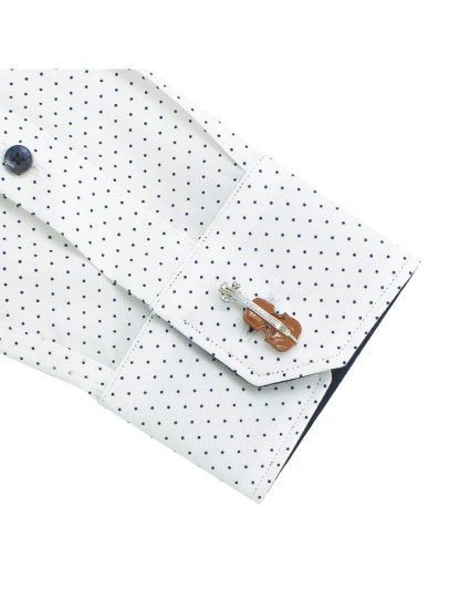 White With Navy Polka Dots Eco-ol Bamboo Slim / Tailored Fit Long Sleeve Shirt - TF2A8.23
