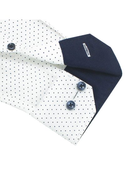 White With Navy Polka Dots Eco-ol Bamboo Slim / Tailored Fit Long Sleeve Shirt - TF2A8.23