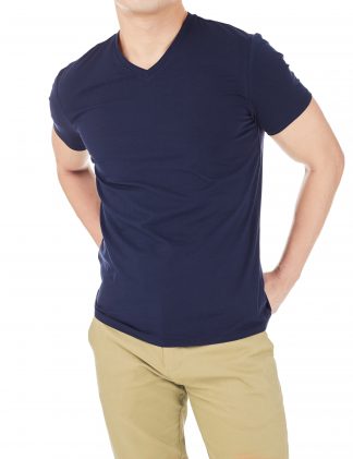 Navy Premium Cotton Stretch V Neck Slim Fit T-Shirt – TS3A3.3