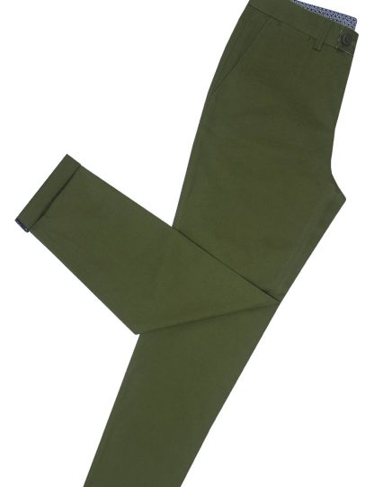 Army Green Cotton Stretch Slim Fit Casual Pants - CP1A3.5