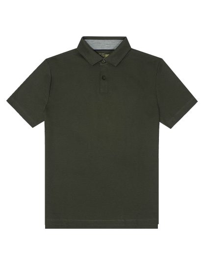 Army Green Pima Cotton Hidden Button Down Collar Slim Fit Short Sleeve Polo T-Shirt